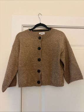 Kids Tan Button-Front Knit Cardigan by ANNIEWEAR Los Angeles